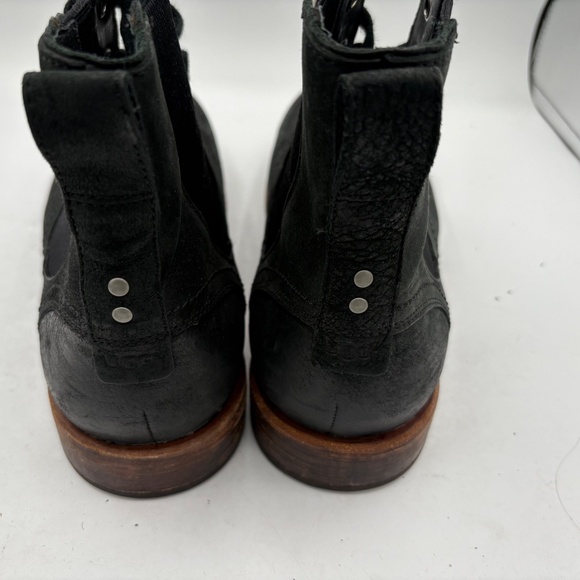 RARE UGG Australia Jarrett Leather Boots Men’s 10 Black Elastic Lace Up Moc Toe - Picture 12 of 15